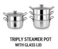 TRIPLY STEAMER POT WITH GLASS LID 