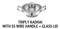 TRIPLY KADHAI WITH SS WIRE HANDLE + GLASS LID - GM - TPKD20