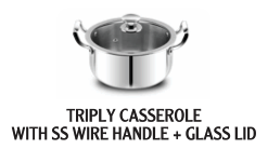 TRIPLY CASSEROLE WITH SS WIRE HANDLE + GLASS LID - GM - TPCS20